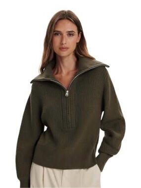 Varley Maura half zip knit sweater Olive night XS
